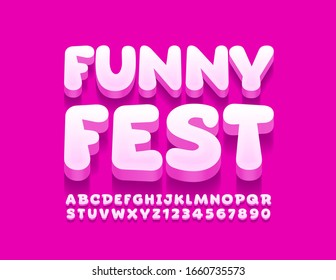 Vector bright logo Funny Fest. Funny 3D Font. Artistic Alphabet Letters and Numbers and Symbols.