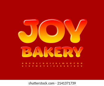 Vector bright logo Joy Bakery. Trendy Glossy Font. Creative set of Alphabet Letters and Numbers