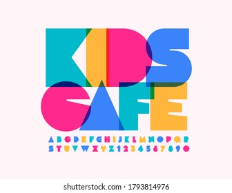 Vector Bright Logo Kids Cafe. Artistic Abstract Font. Colorful Creative Alphabet Letters And Numbers