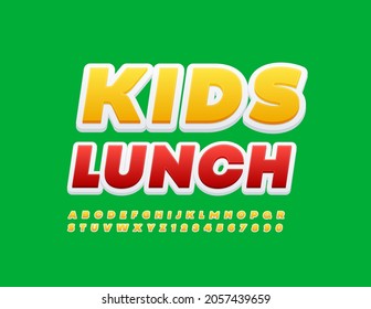 Almuerzo para niños con logotipo de Vector brillante.  Juego de letras y números de alfabeto creativo. Tipo de letra para niños