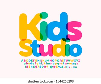 Vector bright logo Kids Studio. Creative Colorful Font. Set of watercolor Alphabet Letters, Numbers and Symbols