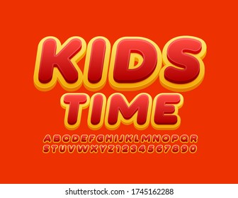 Vector bright Logo Kids Time with 3D creative Font. Colorful Alphabet Letters and Numbers