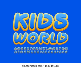 El logotipo "Kids World" con el logotipo "Vector bright" con una fuente colorida. Conjunto de alfabetos creativos.