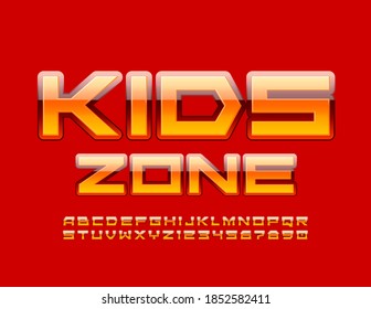 Vector bright logo Kids Zone. Modern Glossy Font. Creative Alphabet Letters and Numbers set