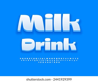 Vector bright logo Milk Drink. Unique White Font. Artistic 3D Alphabet Letters and Numbers.