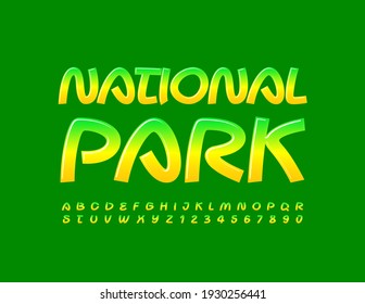 Vector bright logo National Park. Handwritten Colorful Font. Artistic Alphabet Letters and Numbers.