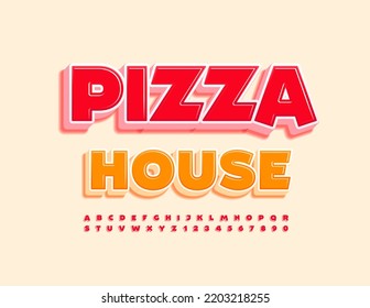 Vector bright logo Pizza House. Red 3D Font. Modern creative Alphabet Letters and Numbers