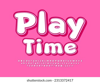 Logo brillante vector Tiempo de juego. Letra rosa para niños. Conjunto infantil de letras, números y símbolos alfabéticos