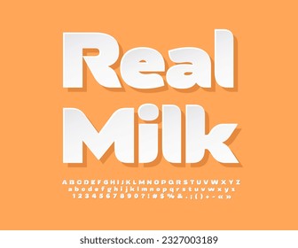 Echte Milch mit Vektorhellen Logo. Moderne kreative Schriftart. Stylische Alphabet-Buchstaben, -Zahlen und -Symbole
