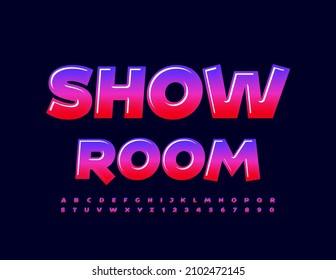 Logotipo vectorial brillante Showroom con fuente creativa de moda. Gradiente brillante Juego de letras y números de alfabeto