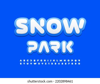 Vector bright logo Snow Park. Trendy White Font. Artistic Alphabet Letters and Numbers