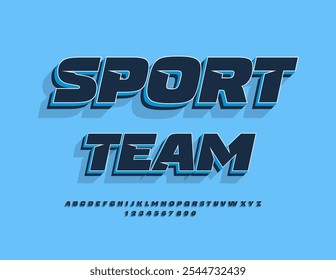 Vector bright logo Sport Team. Athletic style Black Font. Cool 3D Alphabet Letters and Numbers set.