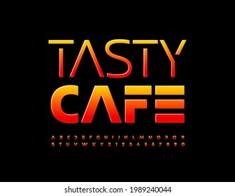 Vector bright logo Tasty Cafe. Gradient color Font. Futuristic style Alphabet Letters and Numbers set