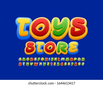 Vector bright logo Toys Store. Colourful Handwritten Font. Artistic Alphabet Letters and Numbers for Children. - Shutterstock ID 1644613417