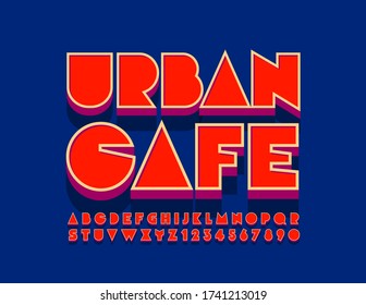 Vector bright logo Urban Cafe. Red Trendy Font. 3D Creative Alphabet Letters and Numbers