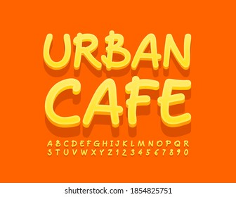 Vector bright logo Urban Cafe. Creative Yellow Font. 3D Artistic Alphabet Letters and Numbers set
