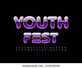 Vector bright logo Youth Fest. Violet and Gold trendy Font. Artistic Alphabet Letters and Numbers.