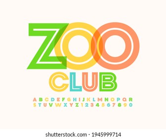 Vector bright logo Zoo Club. Colorful creative Font. Decorative Alphabet Letters and Numbers set