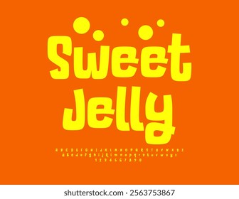 Vector bright logotype Sweet Jelly. Joyful Festival Font. Comic Yellow Alphabet Letters and Numbers set. 