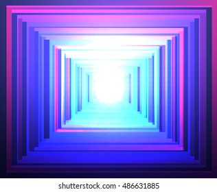 Vector bright luminescent background with squares and lines.