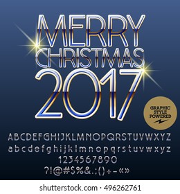 Vector bright Merry Christmas 2017 greeting card with set of letters, symbols and numbers. File contains graphic styles
