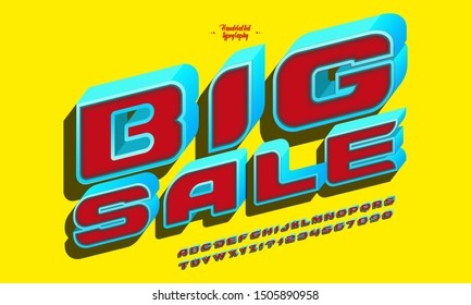 Vector Bright Modern Banner with text Discount. Elegant Color Font. 3D Alphabet Letters and Numbers.