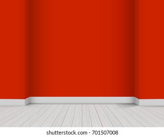 Vector Bright Modern Interior - white wooden floor and red colored wall background with corners