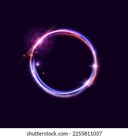Vector bright neon circle with glow. Abstract round frame with empty space for text bright neon frame with transparency. Colorful glitter, flash. Illustration for advertising, banner, postcard.
