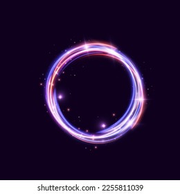 Vector bright neon circle with glow. Abstract round frame with empty space for text bright neon frame with transparency. Colorful glitter, flash. Illustration for advertising, banner, postcard.