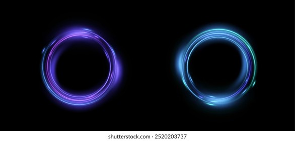 Círculo de neon brilhante com brilho no fundo escuro. Quadro redondo moderno com espaço vazio para texto e produto. Vetor	