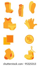 Vector bright orange clothes and underwear  icons