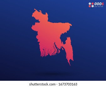 Vector bright orange gradient of Bangladesh map on dark background. Organized in layers for easy editing.