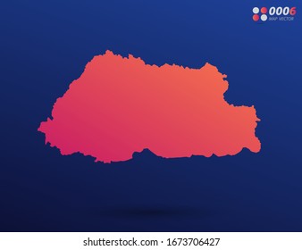 Gradiente naranja brillante vectorial de Bután mapa sobre fondo oscuro. Organizado en capas para una edición sencilla.