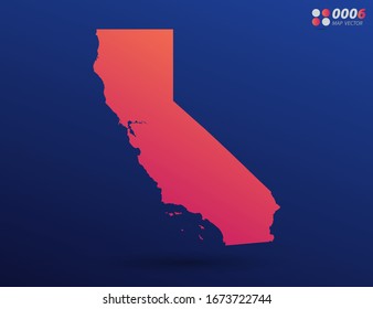 Vektorillustration hellorangefarbener Farbverlauf von Kalifornien Karte auf dunklem Hintergrund. Organisiert in Schichten für einfache Bearbeitung.