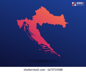 Vector bright orange gradient of Croatia map on dark background. Organized in layers for easy editing.