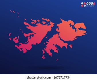 Vector bright orange gradient of Falkland Islands map on dark background. Organized in layers for easy editing.