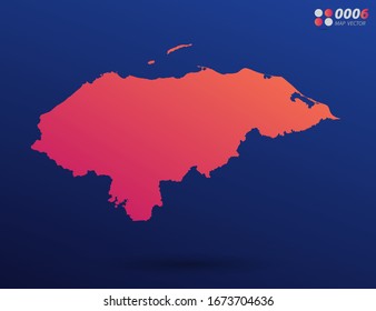 Gradiente naranja brillante vectorial de Honduras mapa sobre fondo oscuro. Organizado en capas para una edición sencilla.