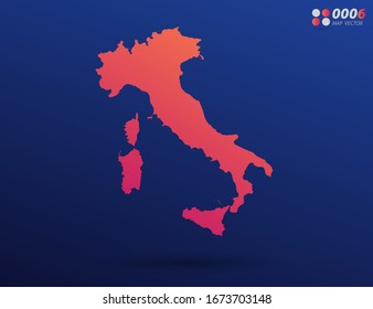 Gradiente naranja brillante vectorial de Italia mapa sobre fondo oscuro. Organizado en capas para una edición sencilla.