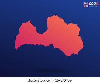 Vector bright orange gradient of Latvia map on dark background. Organized in layers for easy editing.
