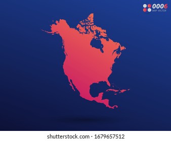 Vector bright orange gradient of North America map on dark background. Organized in layers for easy editing.