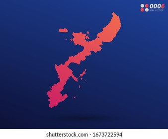 Gradiente naranja brillante vectorial de Okinawa mapa sobre fondo oscuro. Organizado en capas para una edición sencilla.