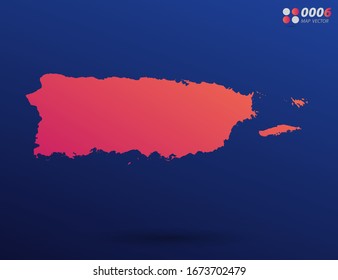 Vector bright orange gradient of Puerto Rico map on dark background. Organized in layers for easy editing.