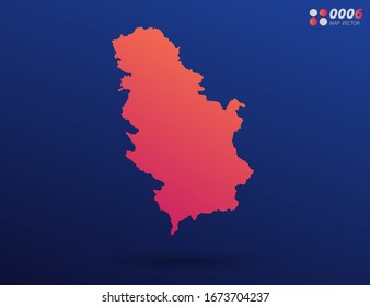 Vector bright orange gradient of Serbia map on dark background. Organized in layers for easy editing.