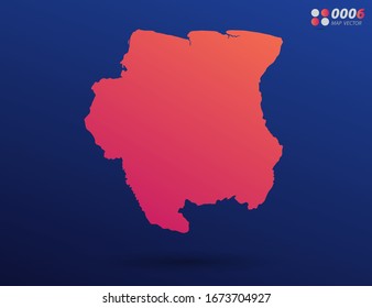 Gradiente naranja brillante vectorial de Surinam mapa sobre fondo oscuro. Organizado en capas para una edición sencilla.