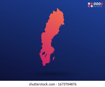 Gradiente naranja brillante vectorial de Suecia mapa sobre fondo oscuro. Organizado en capas para una edición sencilla.