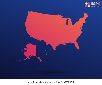 Vector bright orange gradient of United States of America (USA) map on dark background. Organized in layers for easy editing.