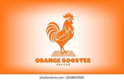 Galo laranja brilhante vetor. Logótipo ou emblema. Aves domésticas de fazenda. Cockerel. Plano de fundo claro