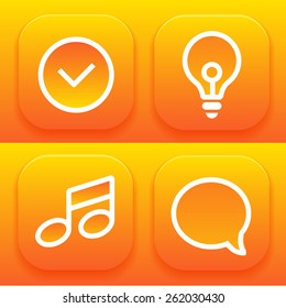 Vector bright orange set of icons for applications with picture messages, timer, lamp