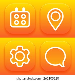 Vector bright orange set of icons for applications with picture messages, clouds, lamp, notes