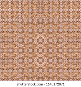 Vector bright ornament of mandalas in beige, brown and gray colors. Seamless asian ethnic abstract retro doodle background pattern.